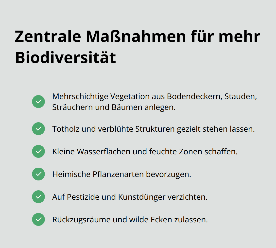 Checkliste mit den wichtigsten Maßnahmen für einen biodiversen Garten.