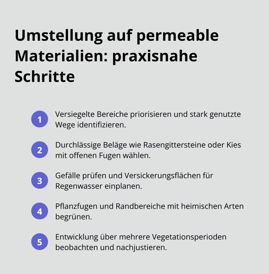 Kompakte Schritt-für-Schritt-Liste zur Reduktion versiegelter Flächen im Garten - Biodiversität Struktur