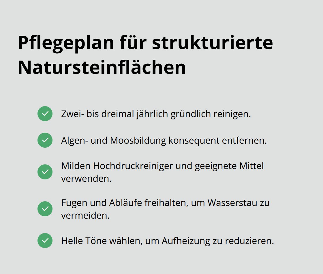 Checkliste zur Pflege von Naturstein für dauerhaft rutschfeste Außenflächen.