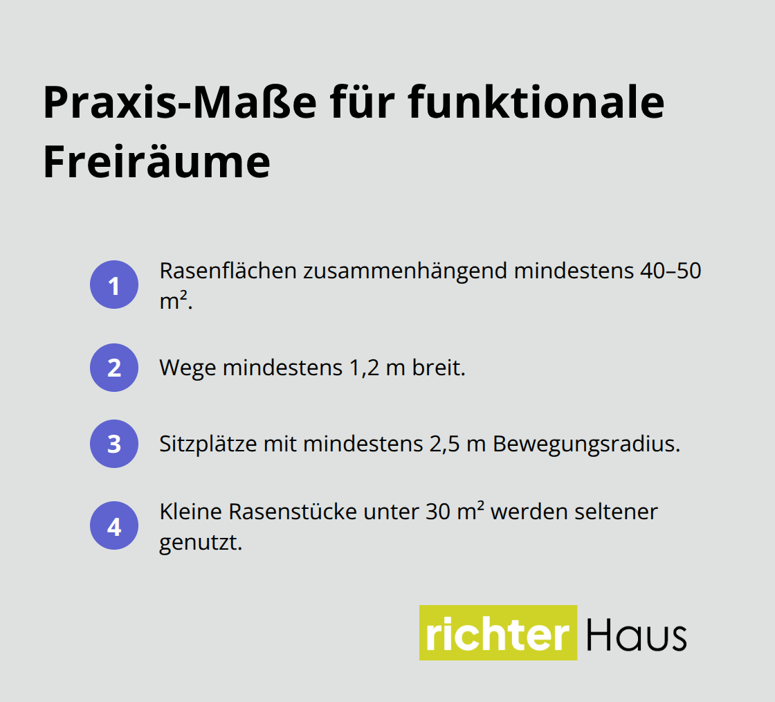 Kompakte Liste wichtiger Mindestmaße für Wege, Rasen und Sitzplätze - freiräume im garten planen