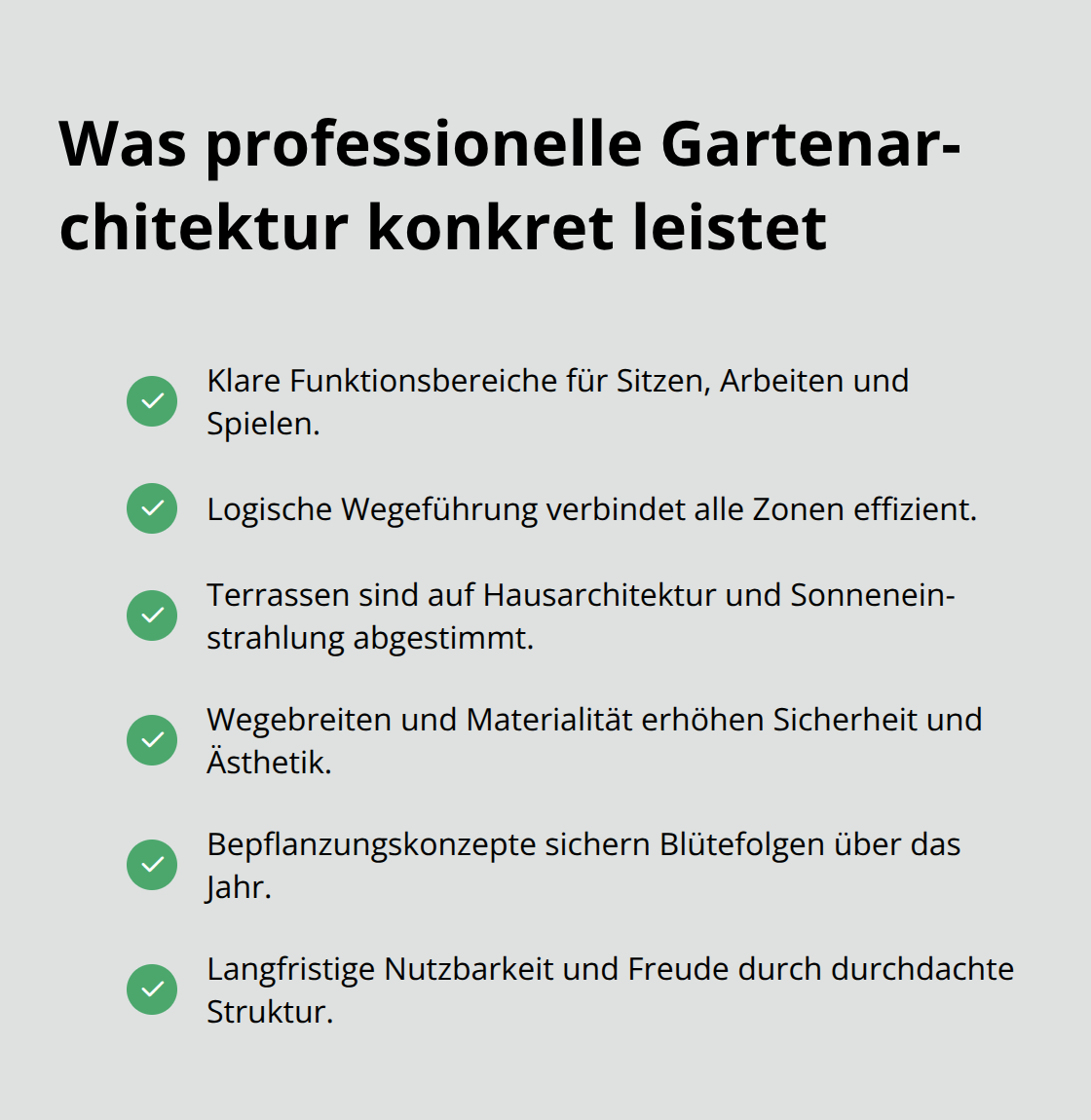 Checkliste zentraler Vorteile professioneller Gartenarchitektur im Privatgarten - Gartenarchitektur Privatgarten Konzept
