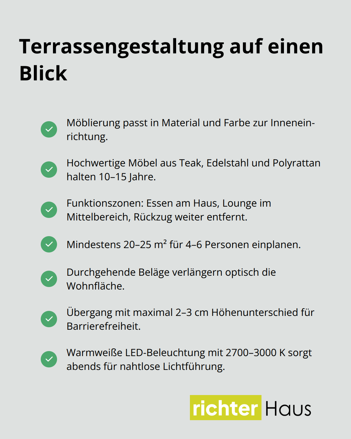 Checkliste für Größe, Beläge, Übergänge und Beleuchtung