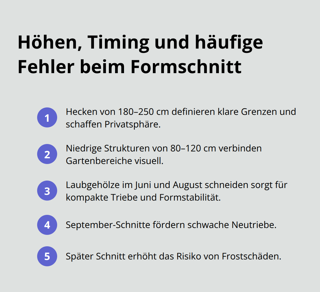 Übersicht zu Heckenhöhen, optimalen Schnittzeitpunkten und Risiken beim Gehölzschnitt - Gehölzschnitt Architektur