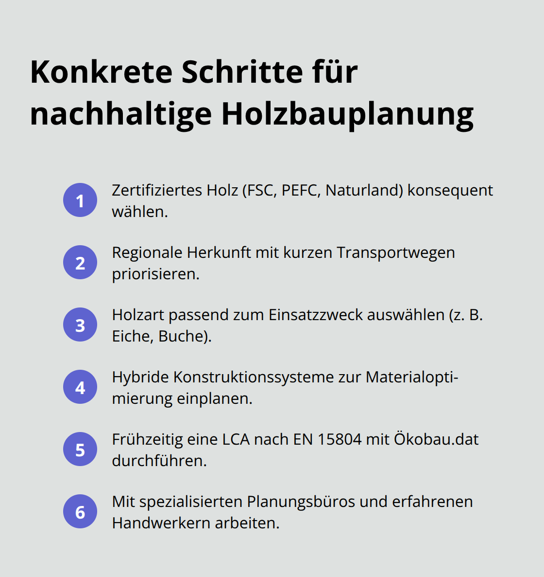 Kompakte Maßnahmenliste für Planung und Beschaffung im Holzbau