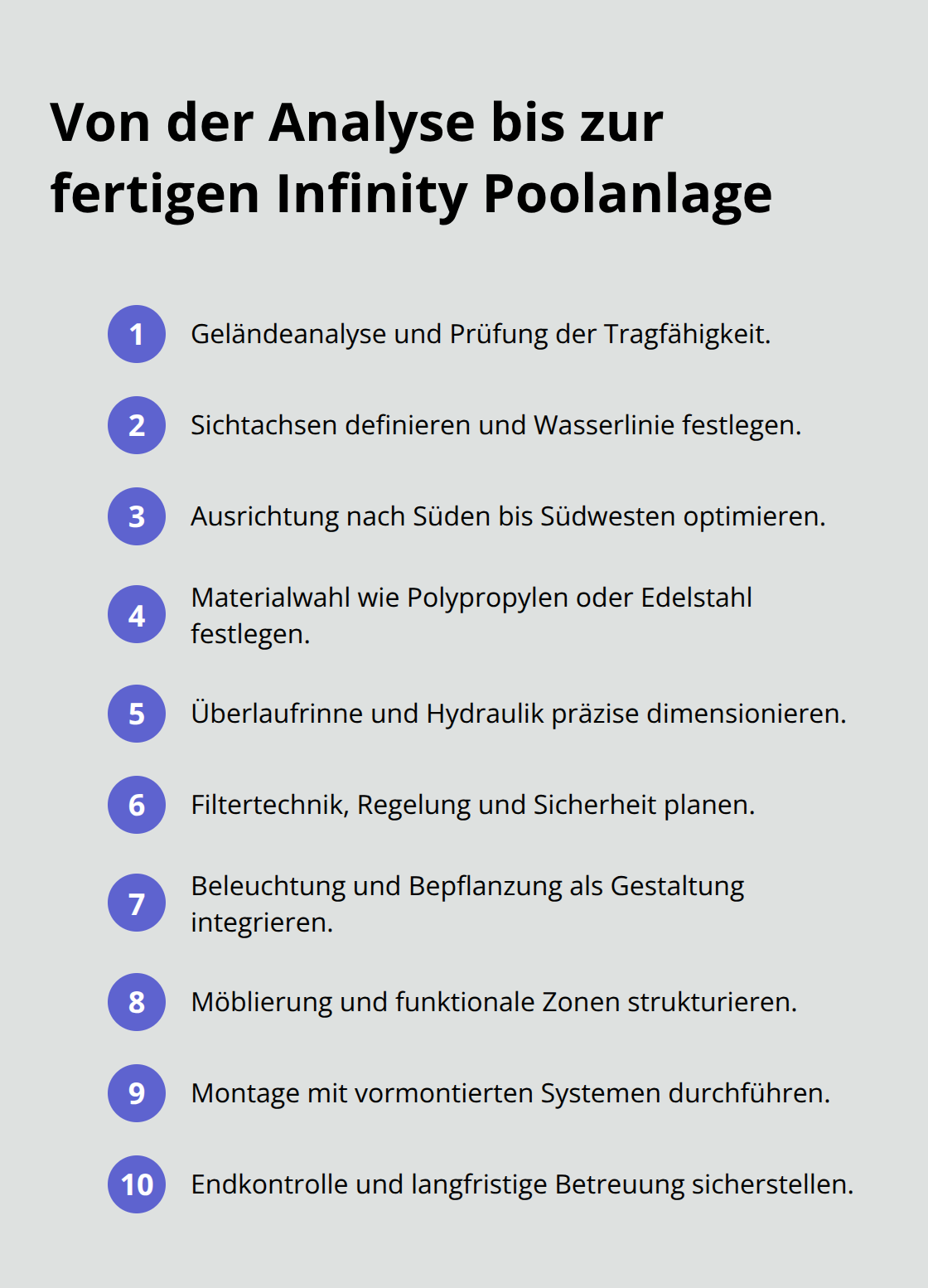 Kompakte Übersicht der Planungsschritte für Infinity Pools - Infinity Poolanlagen Privatgarten