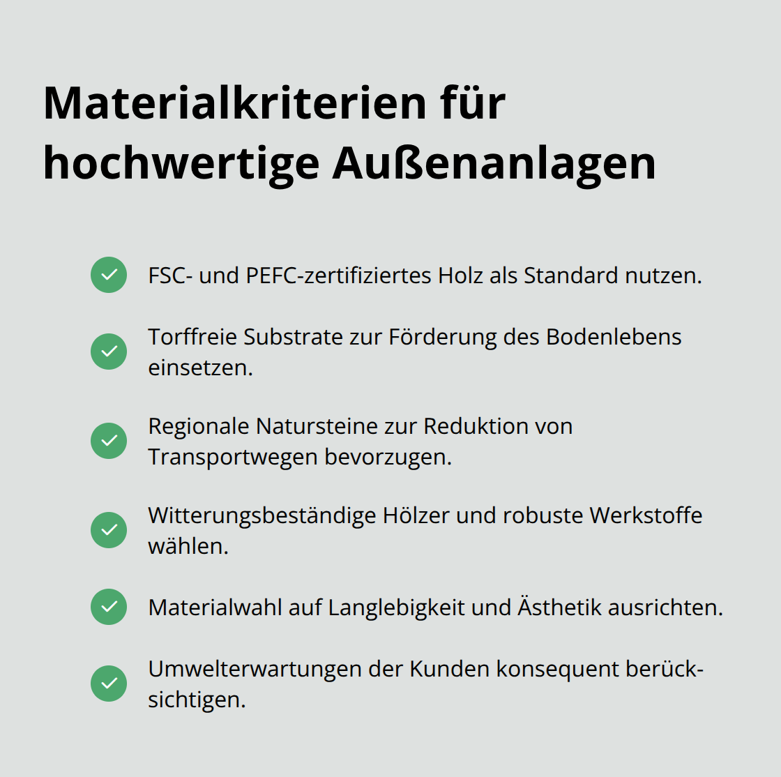 Checkliste zu nachhaltiger und langlebiger Materialwahl im Landschaftsbau - Landschaftsgärtner Tätigkeiten Alltag