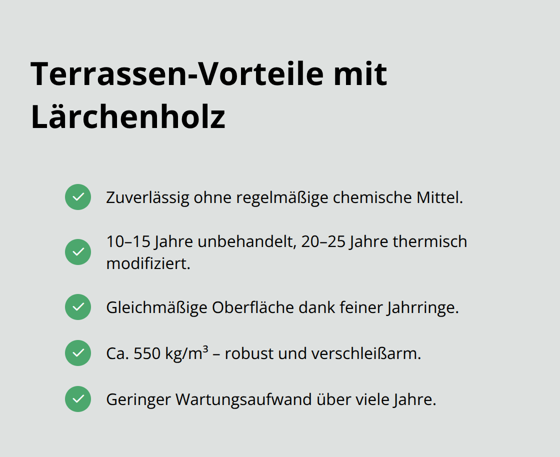 Checkliste der wichtigsten Vorteile von Lärchenholz für Terrassen und Außenbeläge