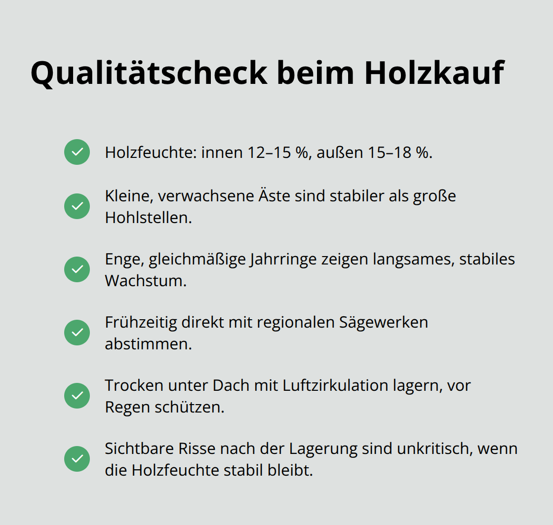 Checkliste mit zentralen Qualitätsmerkmalen für den Holzeinkauf.