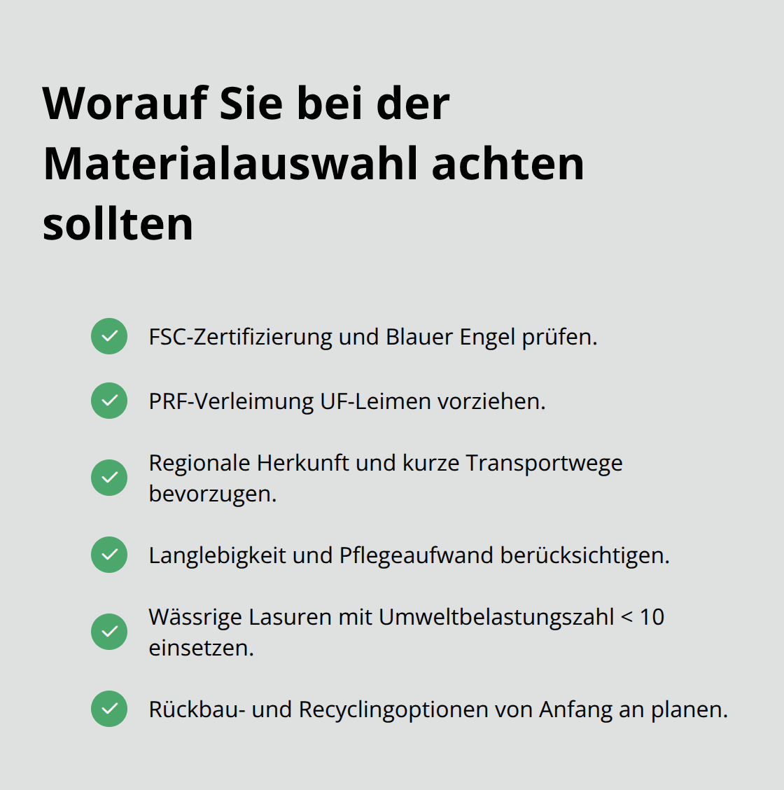 Checkliste zentraler Kriterien für nachhaltige Holzbau-Materialien - Nachhaltiger Holzbau Materialien Auswahl