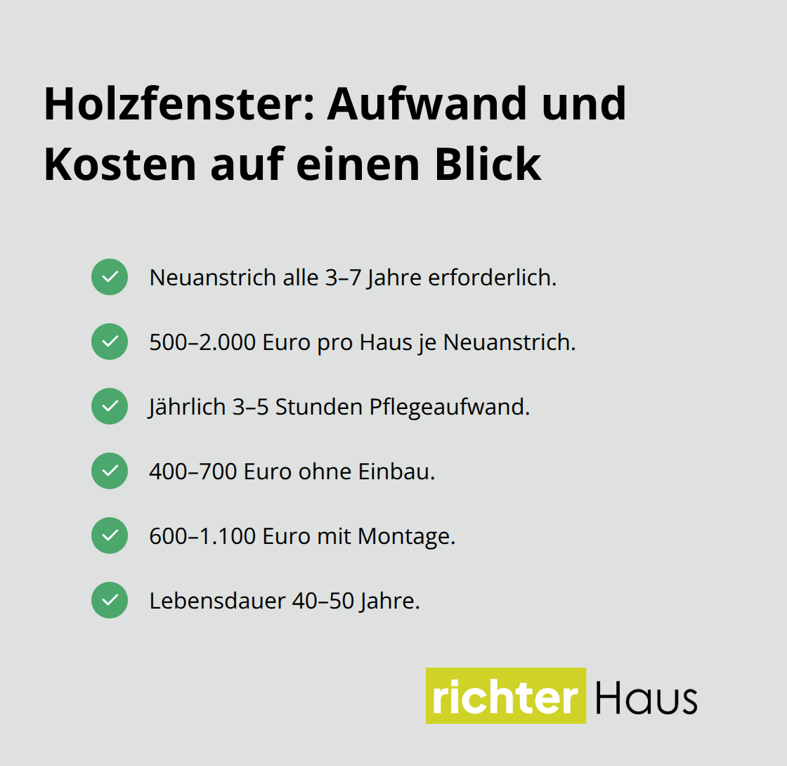 Checkliste mit Pflegeintervallen, Kosten und Lebensdauer von Holzfenstern. - pflegeleichte fensterrahmen materialien