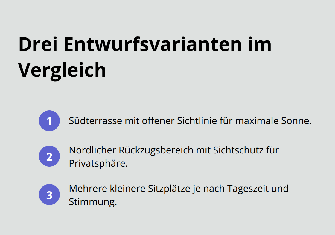 Kompakte Auflistung typischer Entwurfsvarianten für den Außenraum.