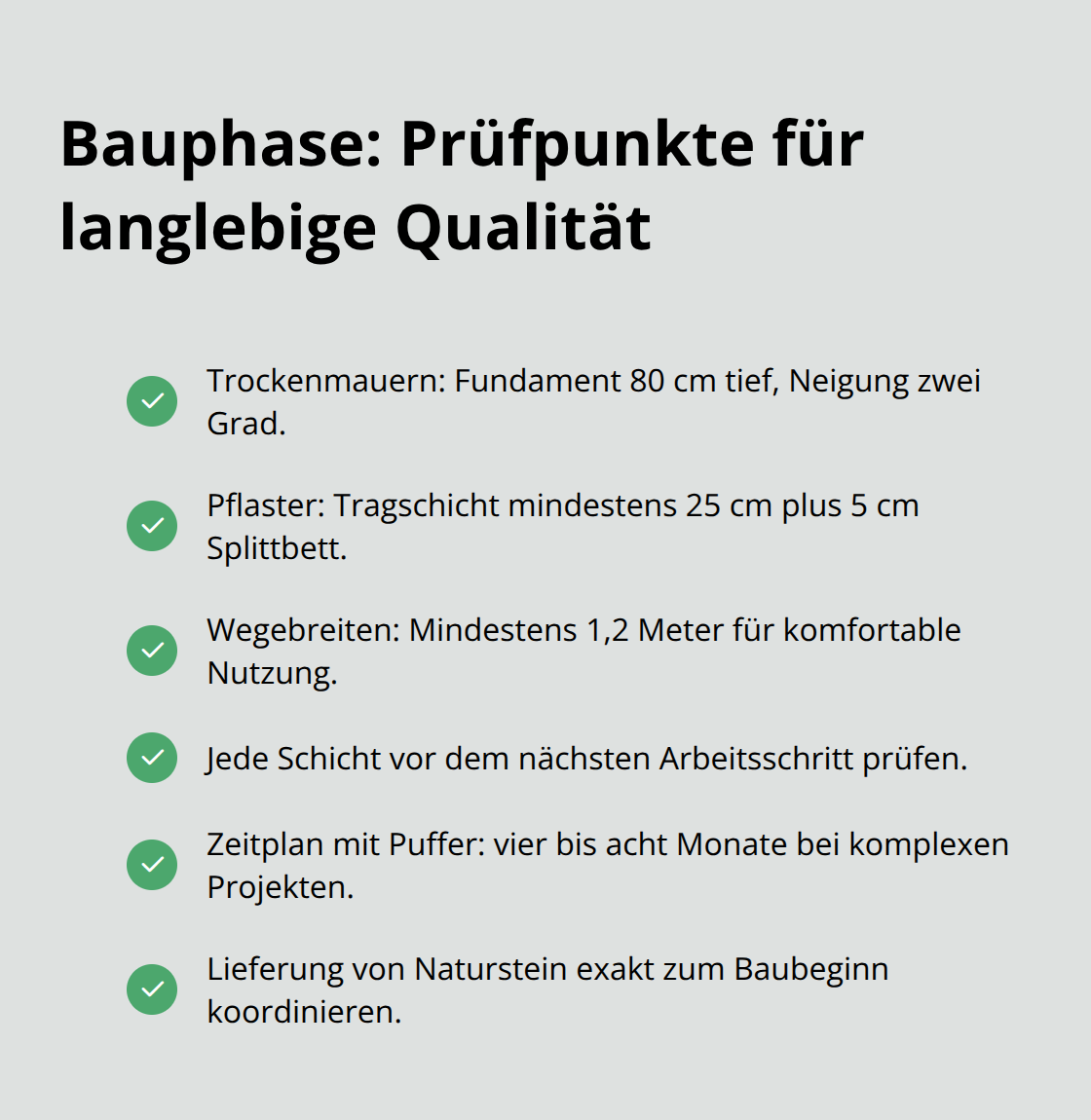 Checkliste zentraler Ausführungsanforderungen für eine dauerhafte Außenanlage. - Planung Außenanlagen Gesamtkonzept