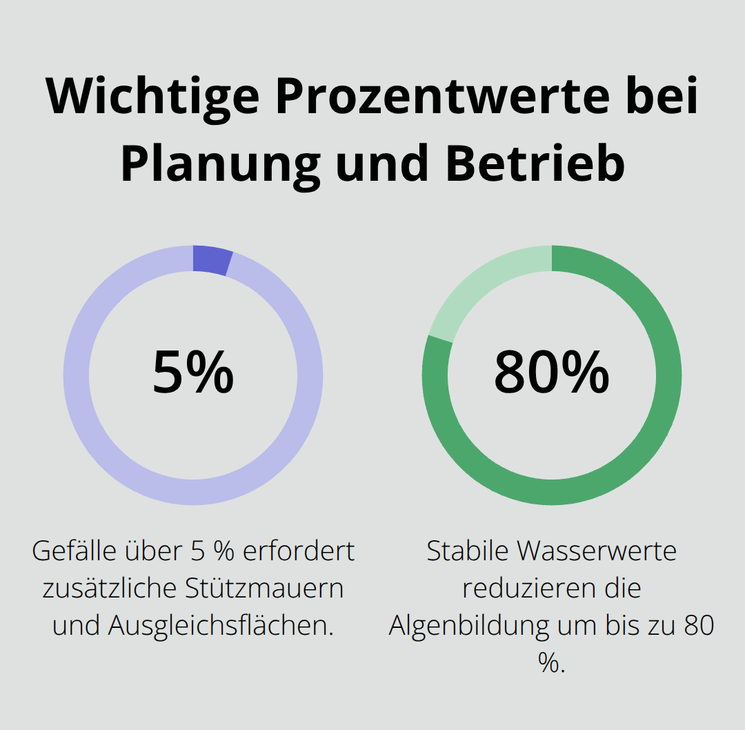 Prozentwerte für Gefälle am Grundstück und Algenreduktion im Poolbetrieb - Poolbau Planung Privathaus