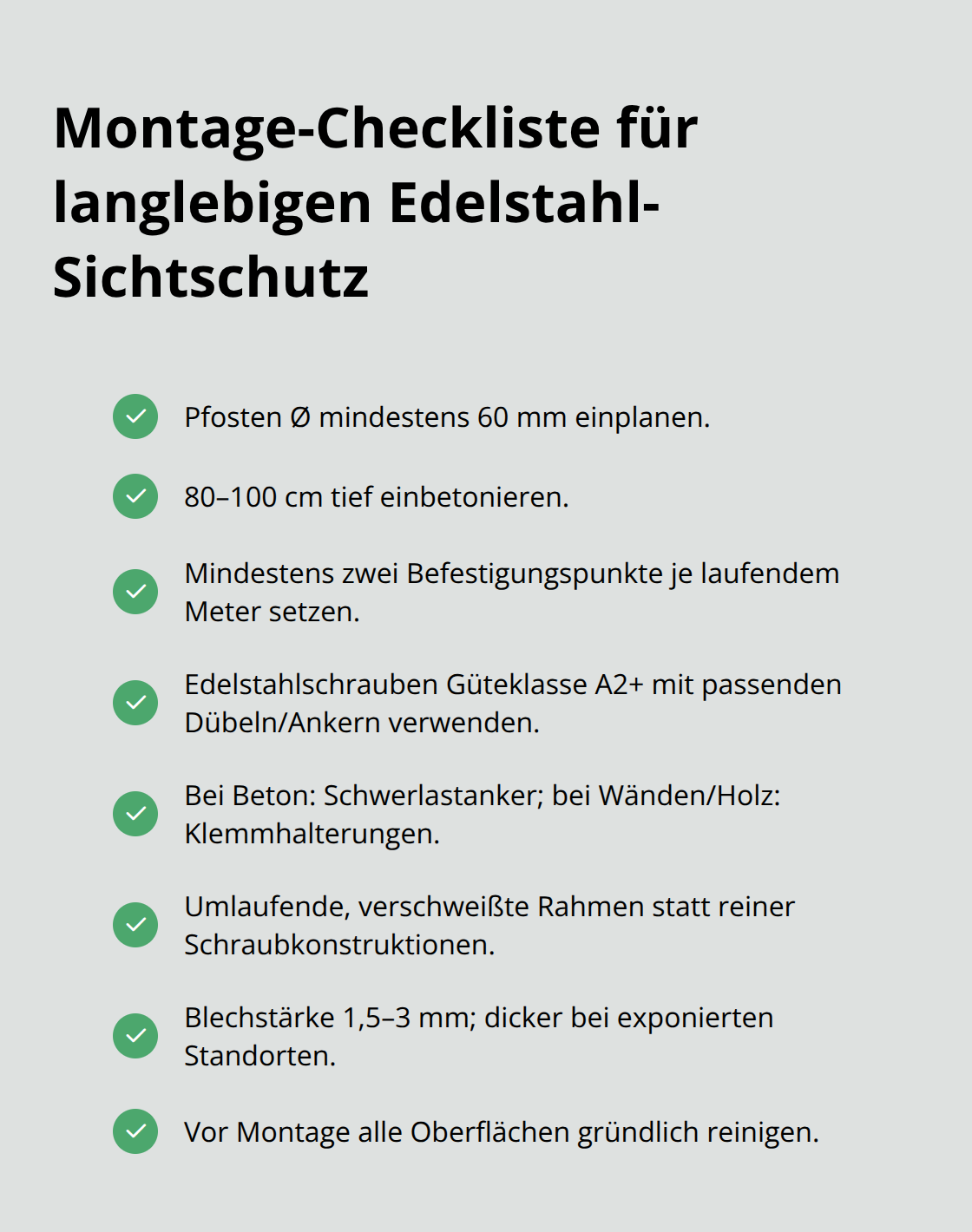 Checkliste der wichtigsten Montagepunkte für Edelstahl-Sichtschutz in Deutschland