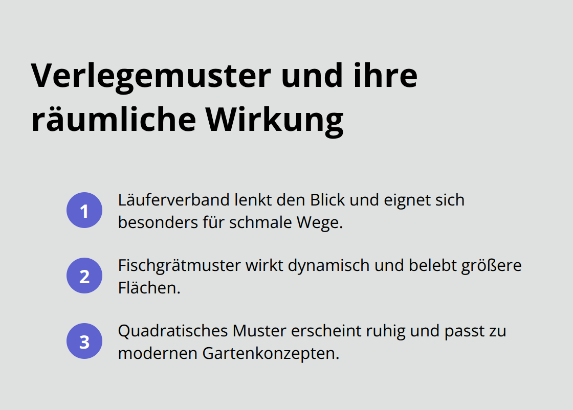 Drei gängige Verlegemuster für Natursteinwege mit ihrer typischen Wirkung