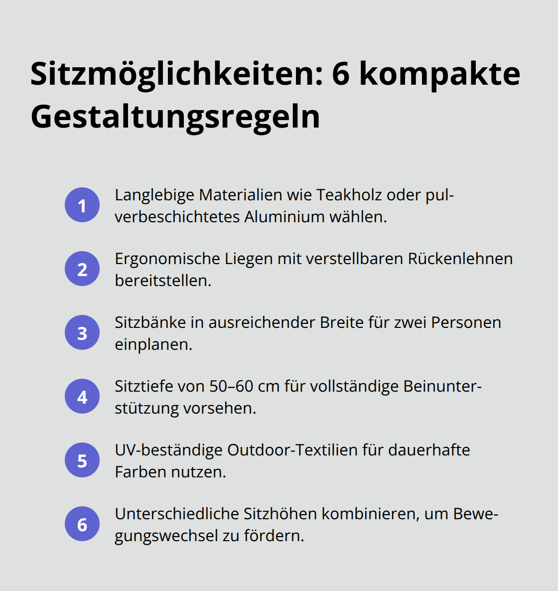 Kompakte Liste mit sechs Regeln für bequeme und langlebige Sitzplätze im Wellness-Garten - Wellness Bereich Garten
