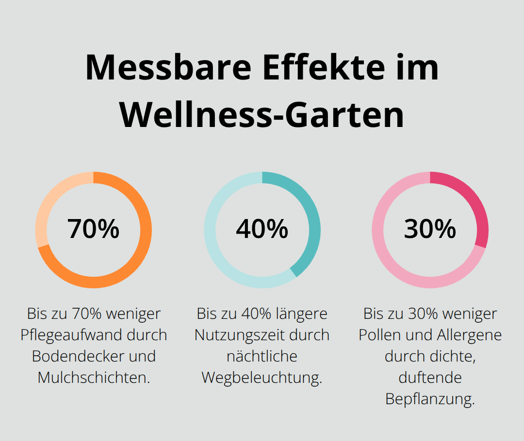 Prozentuale Verbesserungen: weniger Pflegeaufwand, längere Nutzungszeit, weniger Allergene - Wellness Bereich Garten