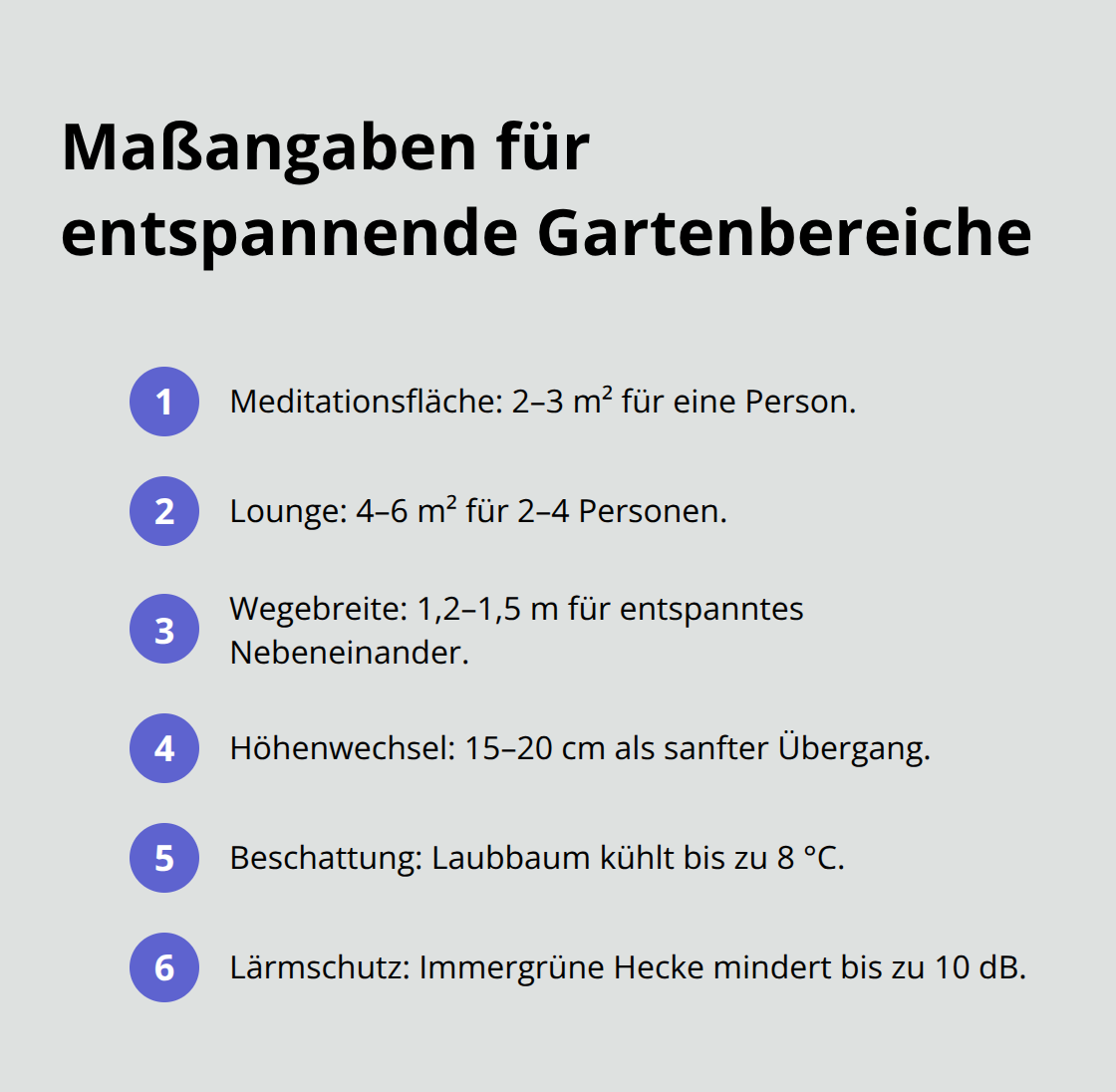Kompakte Übersicht wichtiger Maße für Ruhezonen und Wege im Garten - Wellness Elemente Gartenkonzept Ideen