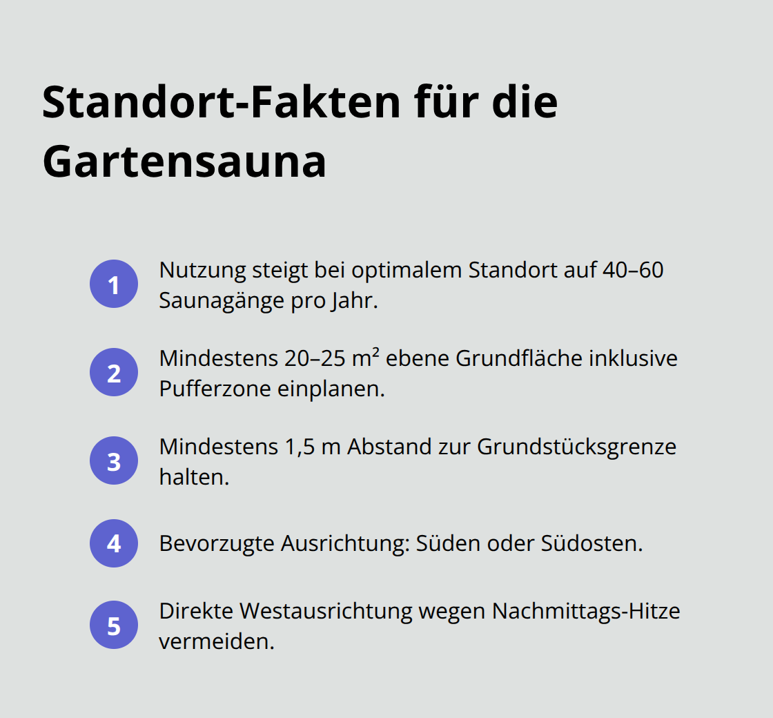 Kompakte Liste zentraler Standortkriterien für die Platzwahl einer Gartensauna - Wellness Sauna