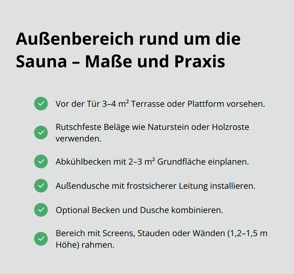 Checkliste für Terrasse, Abkühlung und Einfassung im Saunabereich